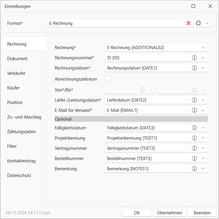 cobra E-Rechnung Einstellungen Allgemein