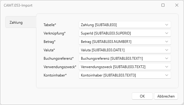 cobra E-Rechnung CAMT Import Einstellungen
