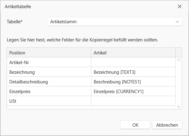 cobra E-Rechnung Kopierregel