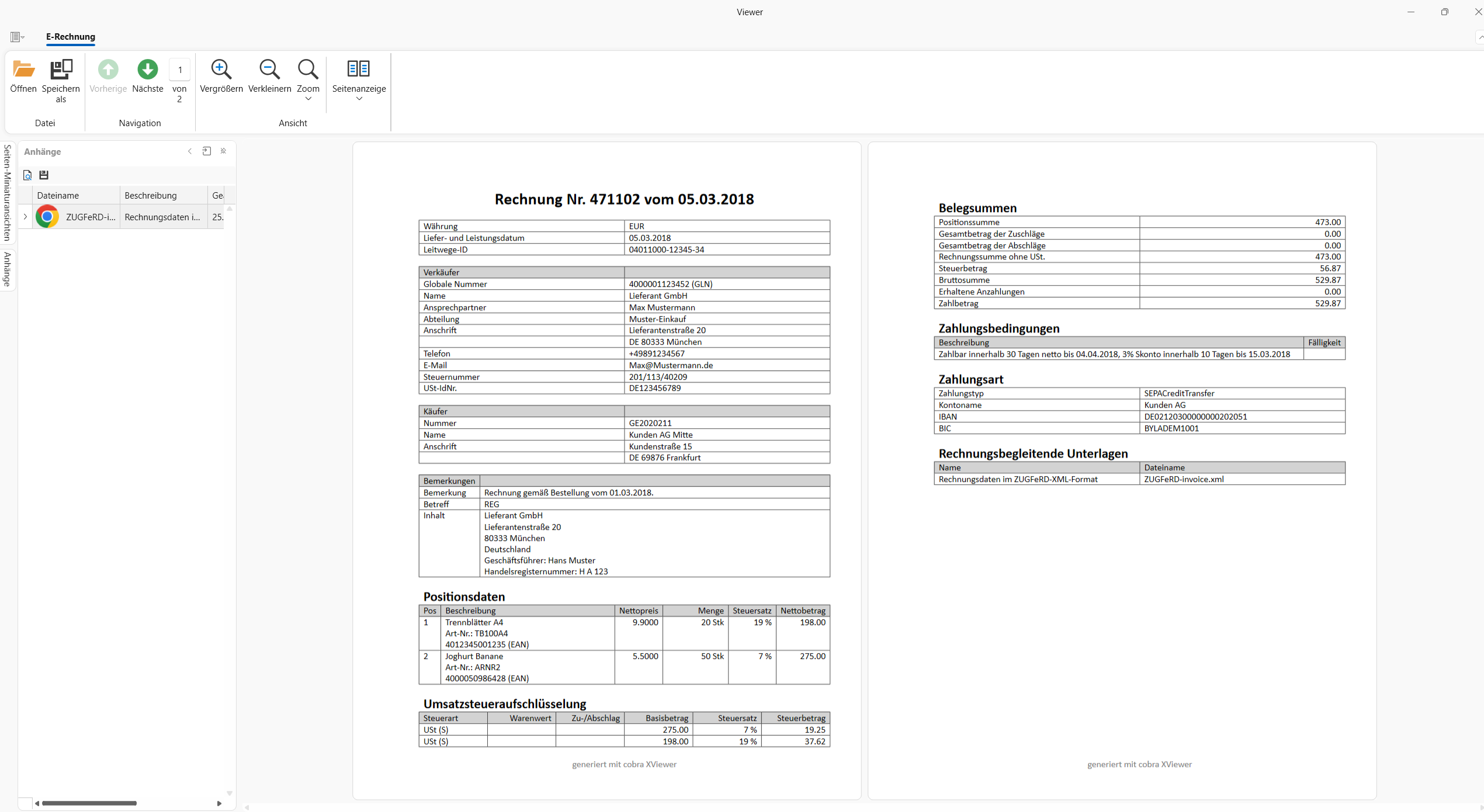 cobra E-Rechnung Viewer Rechnung
